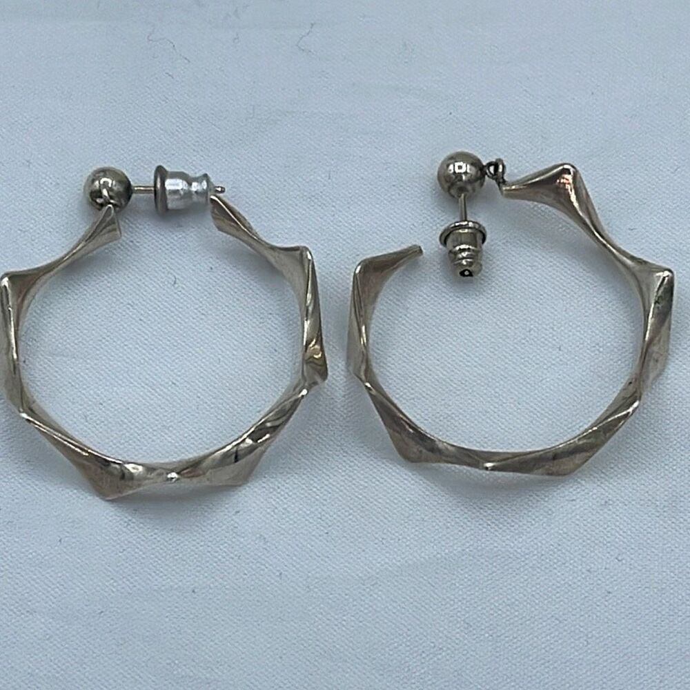 Silver plated dangle hoops organic shaped